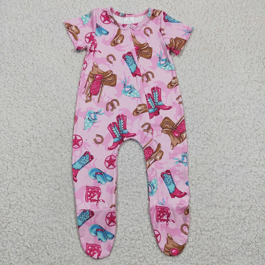 SR0194 Boots Hat Star Pink Short Sleeve Jumpsuit D 5.8