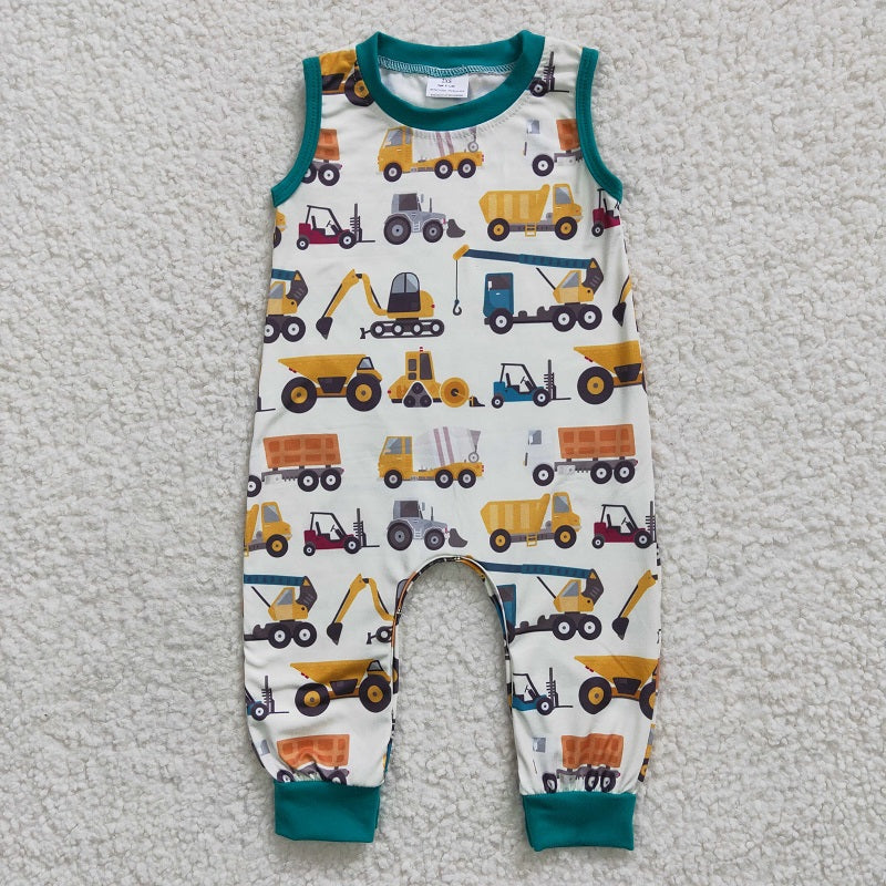 SR0197 Boys construction vehicle excavator sleeveless jumpsuit