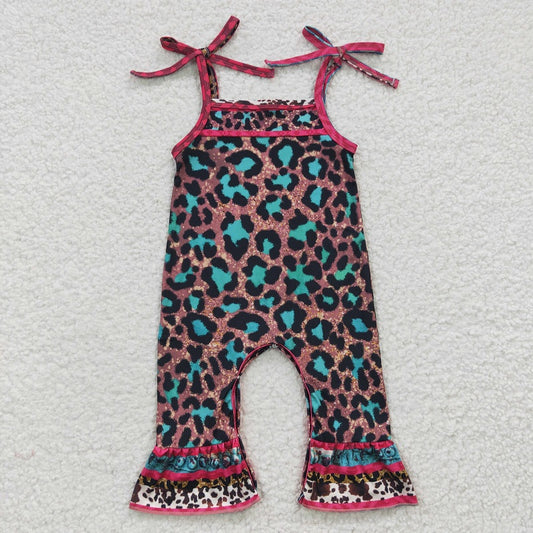 SR0229 Baby Girls Blue Leopard Camisole Jumpsuit