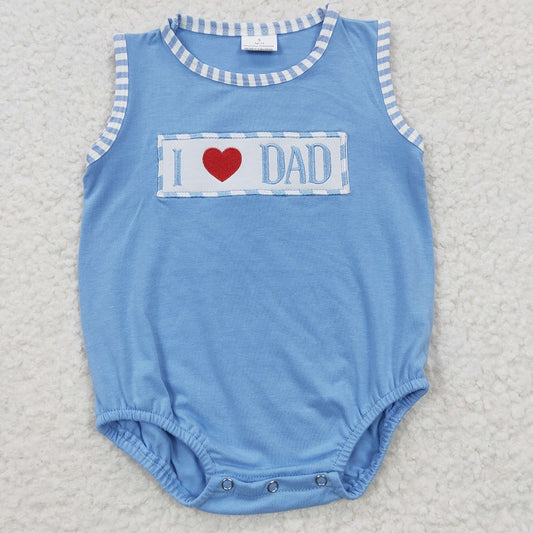 SR0236 Baby Boys Embroidered Heart DAD Sleeveless Jumpsuit