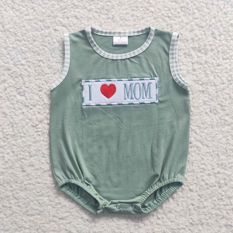 SR0238  Baby Boys Embroidered Heart MOM Sleeveless Jumpsuit