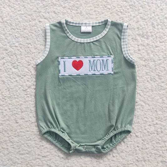 SR0238 Baby Boys Embroidered Heart MOM Sleeveless Jumpsuit D 5.8