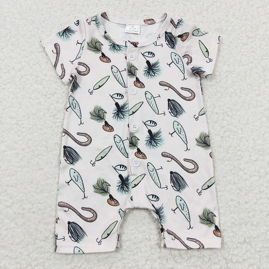 SR0259 Fishing Green Short Sleeve Bodysuit Romper