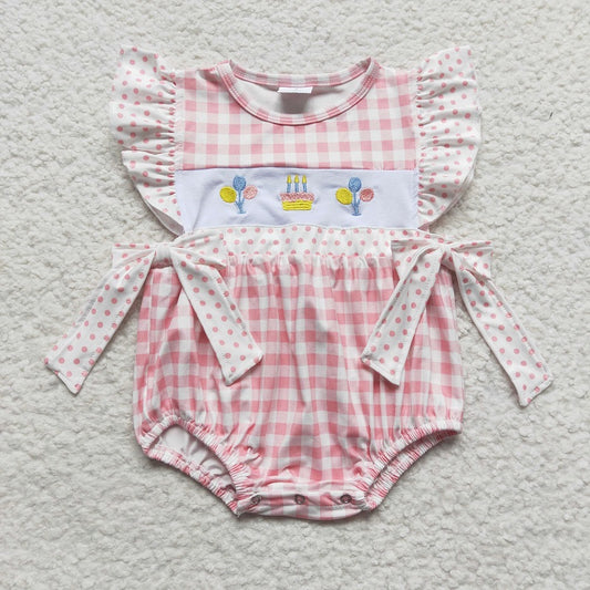 SR0269 Baby Girls Embroidered Cake Balloon Pink Flying Sleeve Onesie