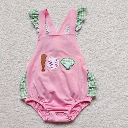 SR0271 Girls Embroidered Baseball Pink Flying Sleeve Jumpsuit