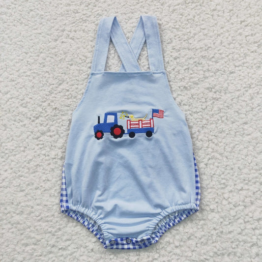 SR0273 Baby Boys Embroidered National Day Car Dog Blue Vest Jumpsuit