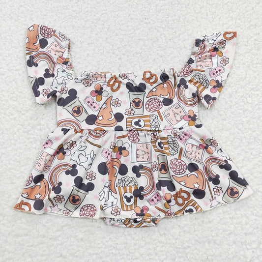 SR0275 Baby Girls cartoon rainbow one-shoulder jumpsuit