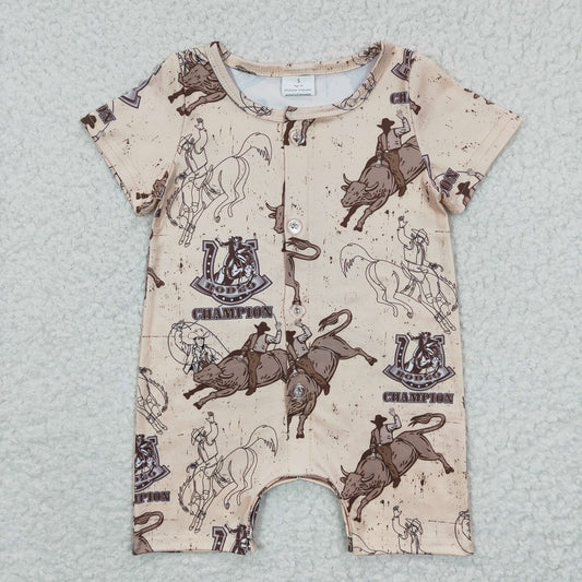 SR0278 Baby Boys Riding Brown Short Sleeve Bodysuit