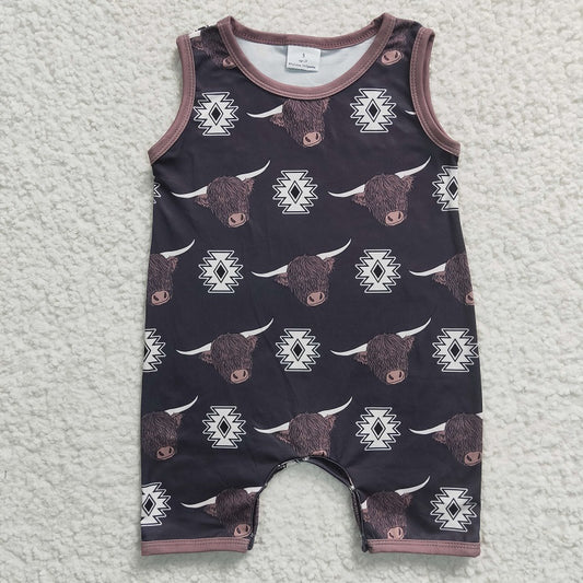 SR0284 Bull Head Geometric Black Sleeveless Bodysuit