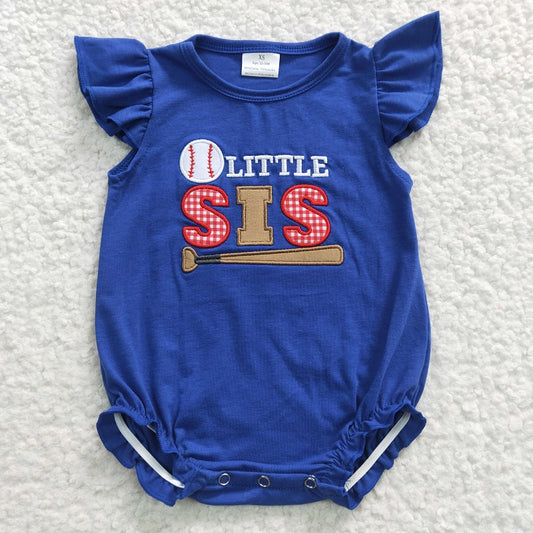 SR0290 Girls Embroidered SIS Playing Baseball Navy Blue Jumpsuit with Flying Sleeves