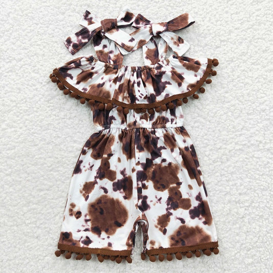 SR0307 Baby Girls ink pattern brown suspender jumpsuit