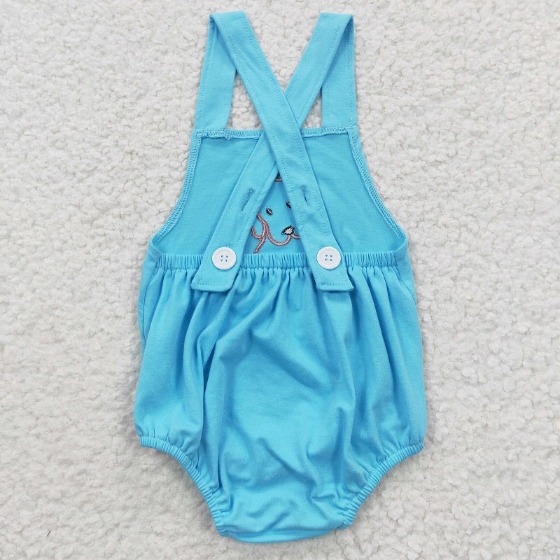 SR0311  Baby Boys Embroidered Puppy Blue Vest Bodysuit