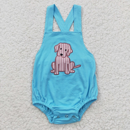 SR0311  Baby Boys Embroidered Puppy Blue Vest Bodysuit