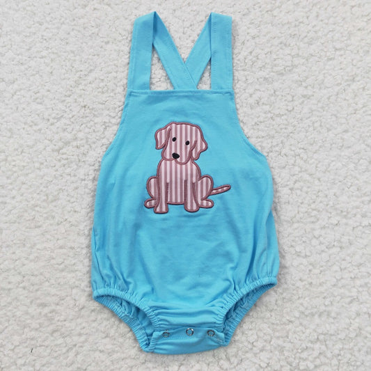 SR0311 Baby Boys Embroidered Puppy Blue Vest Bodysuit