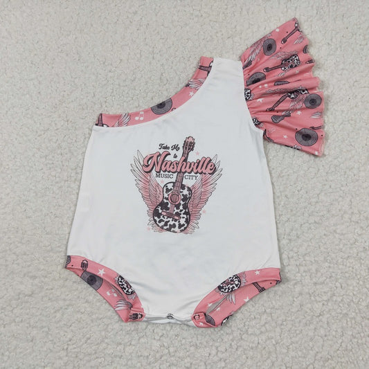 SR0317 Baby girls guitar single sleeve jumpsuit