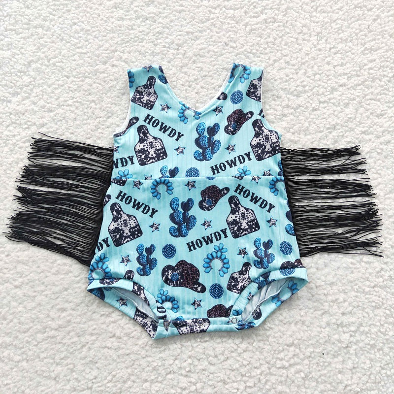 SR0323 Baby Girls HOWDY Cactus Vest Tassel Jumpsuit