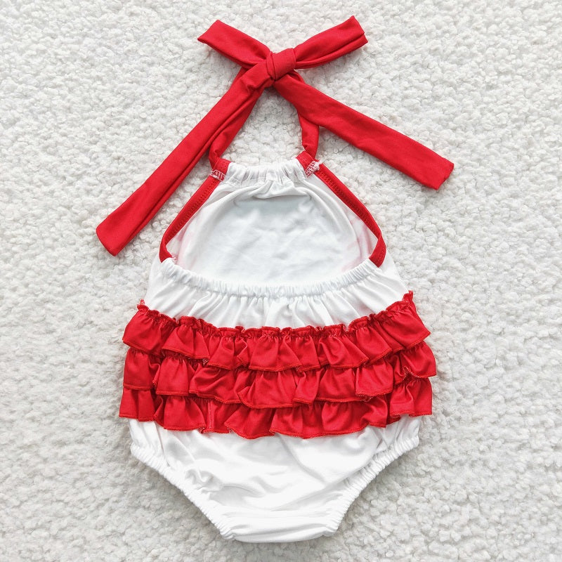 SR0327 Red Baseball Halter Jumpsuit Romper