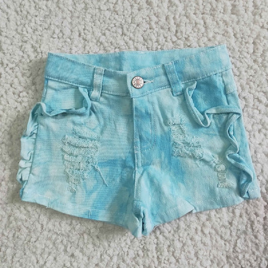 SS0008 girl denim blue ripped shorts
