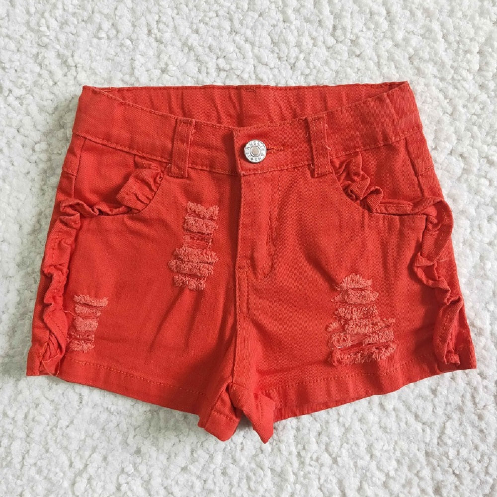 SS0010 girl denim watermelon red ripped shorts
