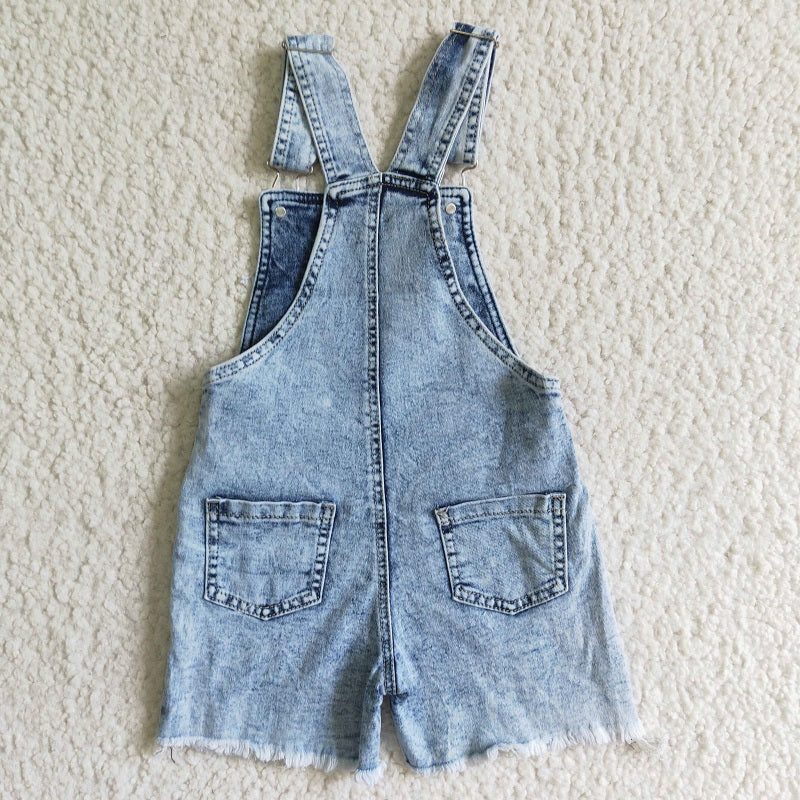 SS0022 Peach Leaf Sequin Suspender Denim Shorts