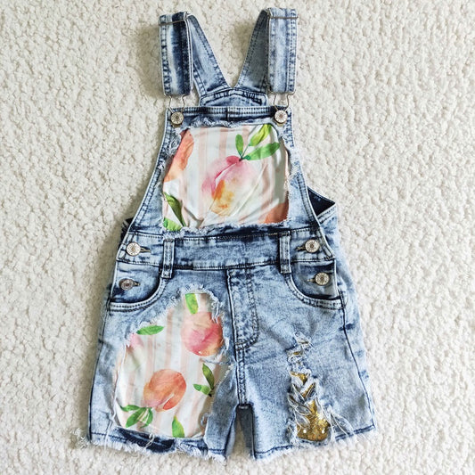 SS0022 Peach Leaf Sequin Suspender Denim Shorts