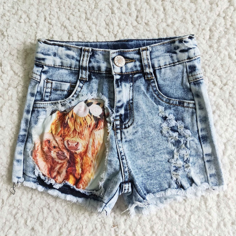 SS0024  Alpine Cow Denim Shorts