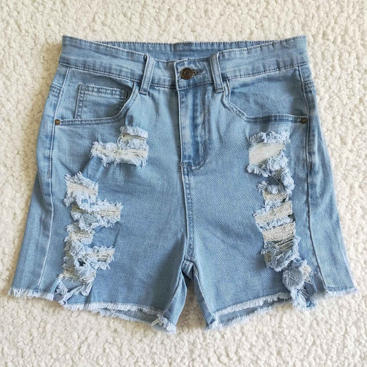 SS0026 Adult Women's Frayed Button Denim Shorts