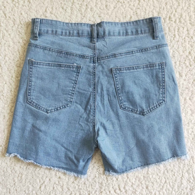 SS0026 Adult Women's Frayed Button Denim Shorts