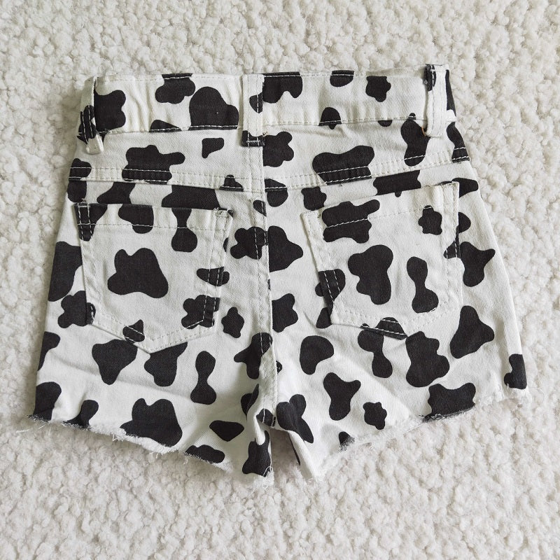 SS0027 Cow Scratched Button Denim Shorts