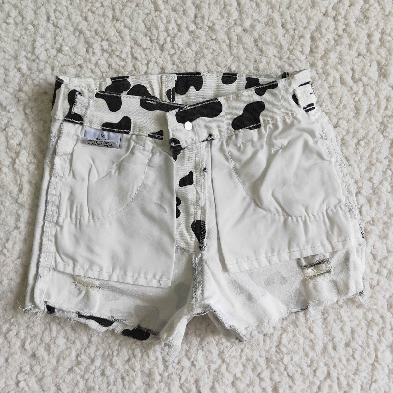 SS0027 Cow Scratched Button Denim Shorts