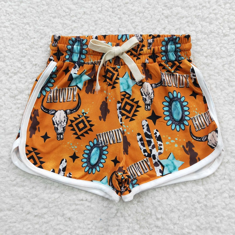SS0090 cow skull turquoise milk silk shorts