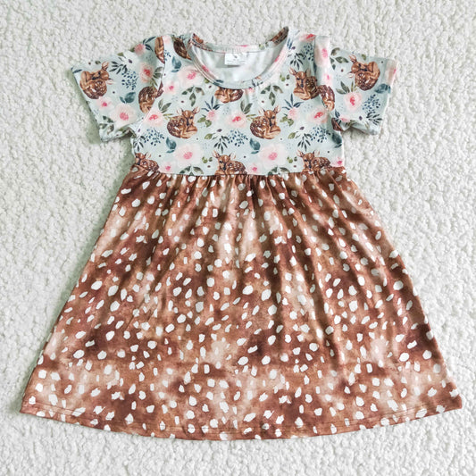 GSD0035 girl deer brown short sleeve floral skirt D 6.21