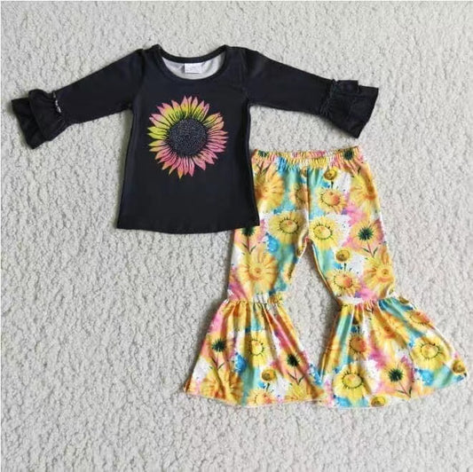 6 A13-29 baby girls new fashion sunflower long sleeve outfit