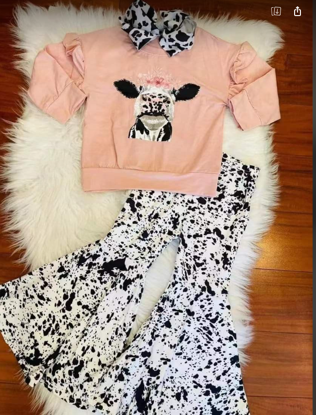 GLP0054 Pink Bull Head Long Sleeve Flared Pants Suit