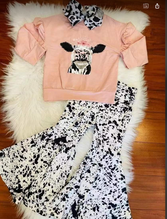 GLP0054 Pink Bull Head Long Sleeve Flared Pants Suit